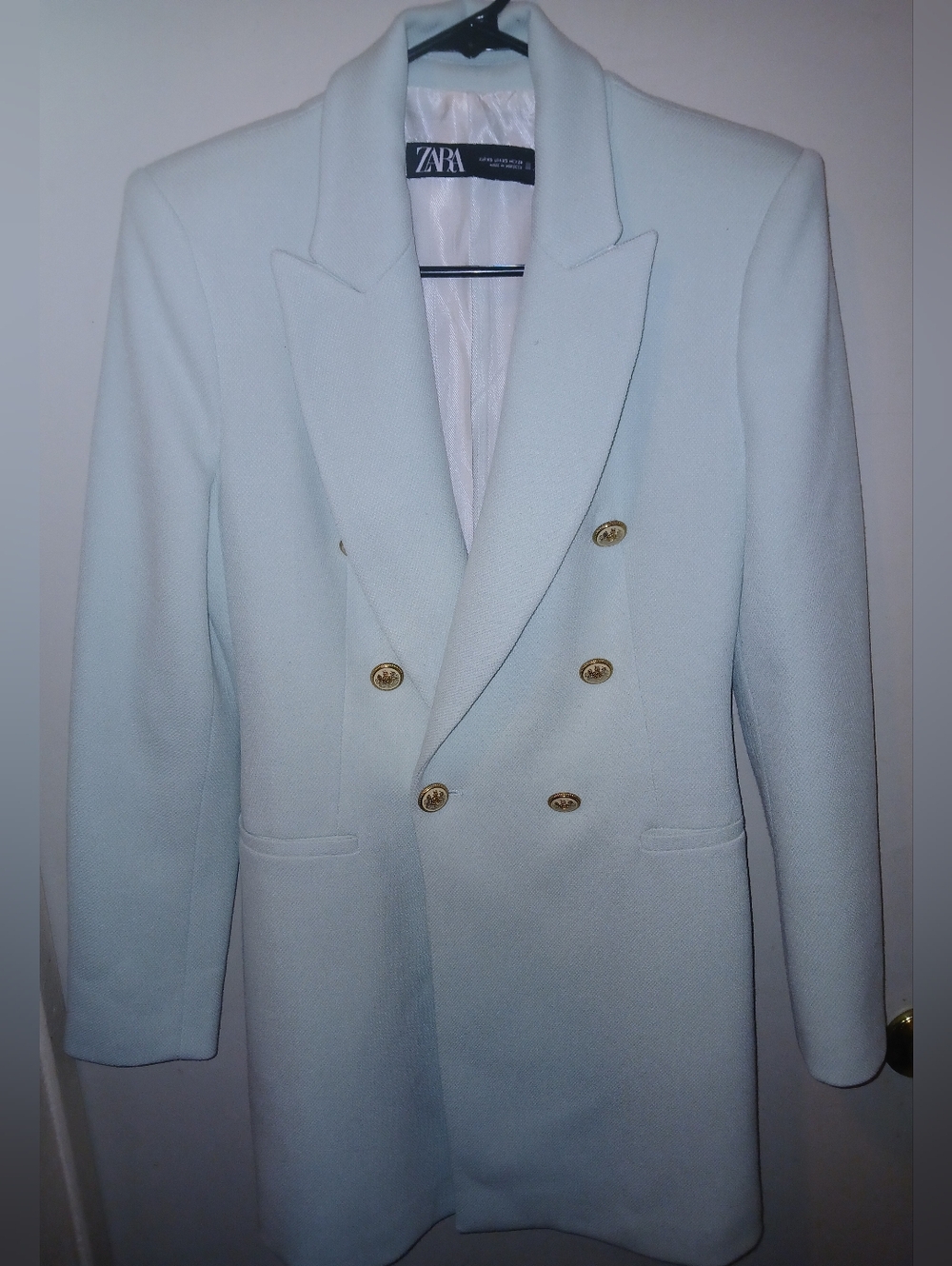 Zara Pale Blue Double-Breasted Blazer Coat